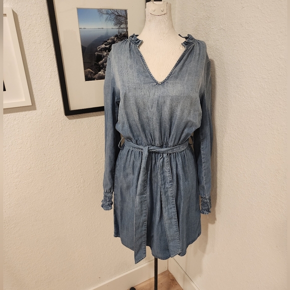 Cloth & Stone Anthropologie Long-Sleeve V-Neck Ruffled Tunic Dress - Picture 2 of 6